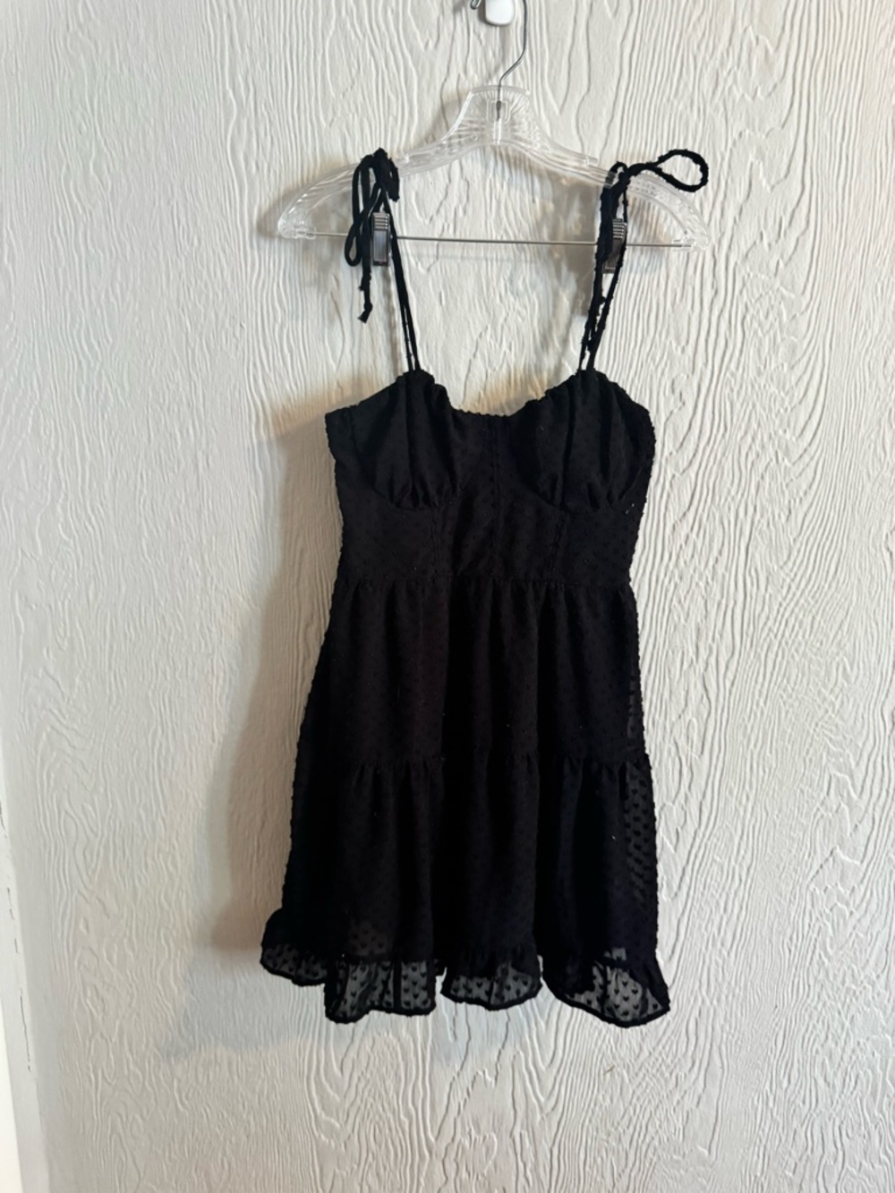 wild fable Black Swiss Dot Tie-Shoulder Mini Dress